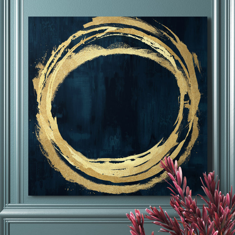 Willa Arlo Interiors Blueand Gold Circle Abstract 1 Wrapped Canvas